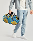 Floral Blue and Gold Splash Sports Duffle Bag