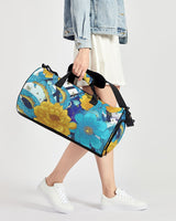 Floral Blue and Gold Splash Sports Duffle Bag