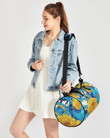 Floral Blue and Gold Splash Sports Duffle Bag