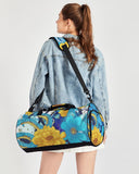 Floral Blue and Gold Splash Sports Duffle Bag