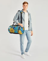 Floral Blue and Gold Splash Sports Duffle Bag