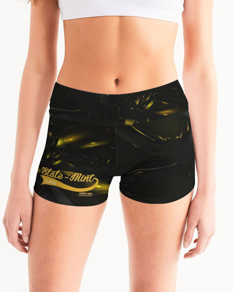 Black & Yellow SMC Women's Mid-Rise Yoga Shorts