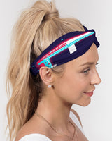 Blue Squares  SMC Twist Knot Headband Set