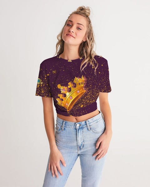 Burgundy Gold Splatter SMC Women's Twist-Front Cropped Tee