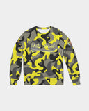 Yellow Grey Camo Men's Classic French Terry Crewneck Pullover