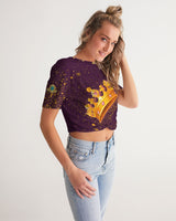 Burgundy Gold Splatter SMC Women's Twist-Front Cropped Tee