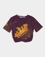 Burgundy Gold Splatter SMC Women's Twist-Front Cropped Tee