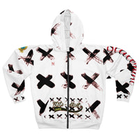 White n Blk X'ed Out SMC Unisex Zip Hoodie