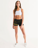 Black & Yellow SMC Women's Mid-Rise Yoga Shorts