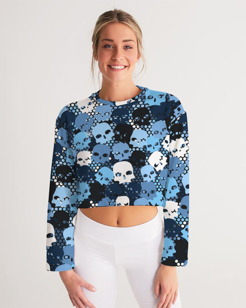 Blu Skull Camo SMC Women's Cropped Sweatshirt